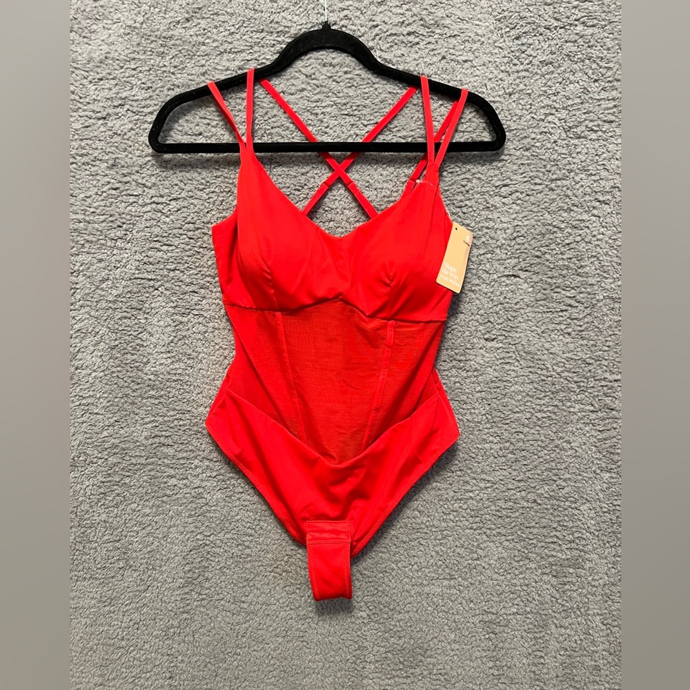Popilush Corset Bodysuit Women Tummy Control Shapewear Thong Outfit Red Large